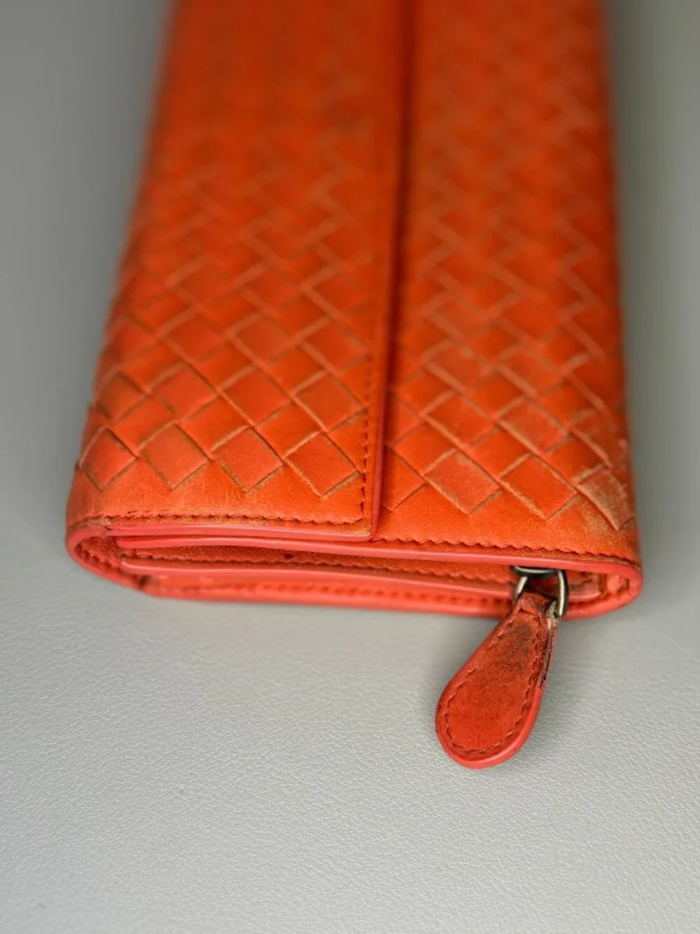 PROJECT Bottega Venetta Intrecciato Coral Leather Long Wallet